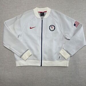 Nike 2020 Team USA Olympics Women's XL Crop Bomber Jacket White READ OLD STOCK
